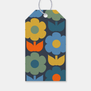 Niedliches Scandi Retro Modernes Blumenmuster Geschenkanhänger