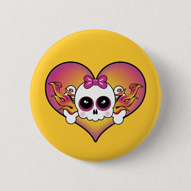 Niedliches Schädelherz Button (Vorderseite)