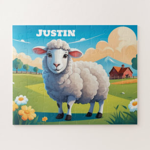 Niedliches Schaf in der Farm Personalisiertes Kind Puzzle