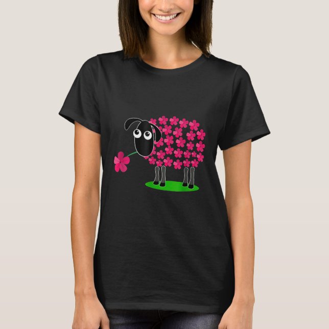 Niedliches Schaf mit Blume Wolle für Mädchen Fraue T-Shirt (Vorderseite)