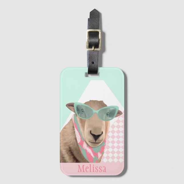 Niedliches Schaf mit Brille Gepäckanhänger (Vorderseite Vertikal)
