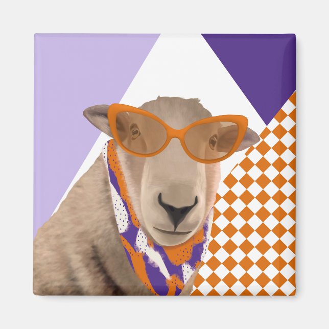 Niedliches Schaf mit Brille Magnet (Vorne)