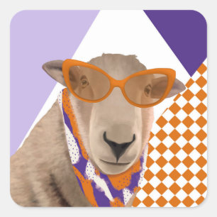 Niedliches Schaf mit Brille Quadratischer Aufkleber