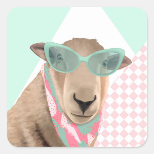 Niedliches Schaf mit Brille Quadratischer Aufkleber