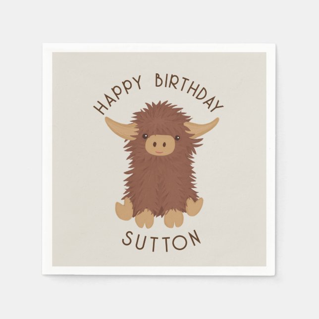 Niedliches, schaghaftes Modell der Highland-Kuh Serviette (Vorderseite)