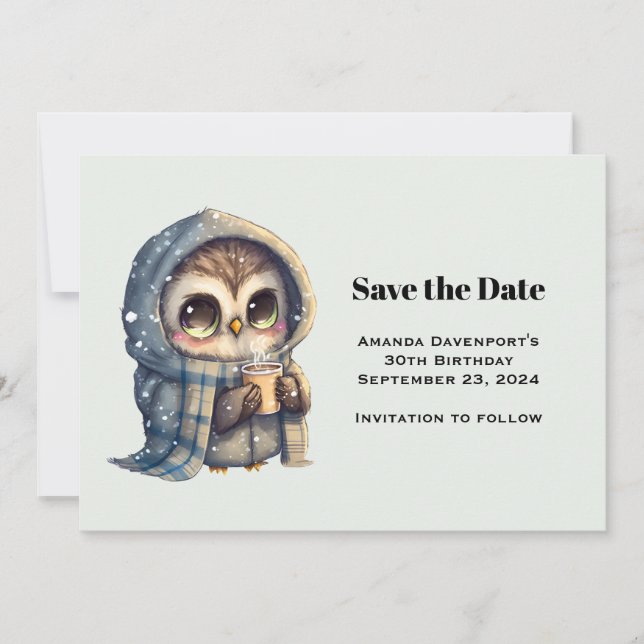 Niedliches Schale im Winter mit Kaffee Save The Date (Vorderseite)