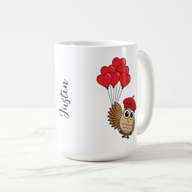 Niedliches Schellen mit Herzblasen | Name hinzufüg Kaffeetasse (VorderseiteRechts)
