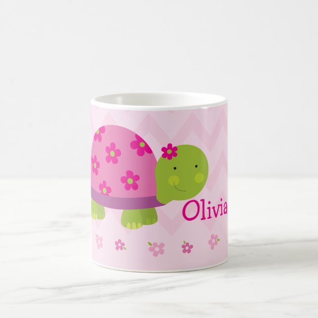 Niedliches Schildkröte-Rosa-personalisierte Tasse (Mittel)