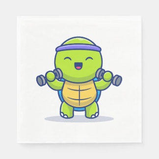 Niedliches Schildkrötenheben Dumbells Cartoon Illu Serviette
