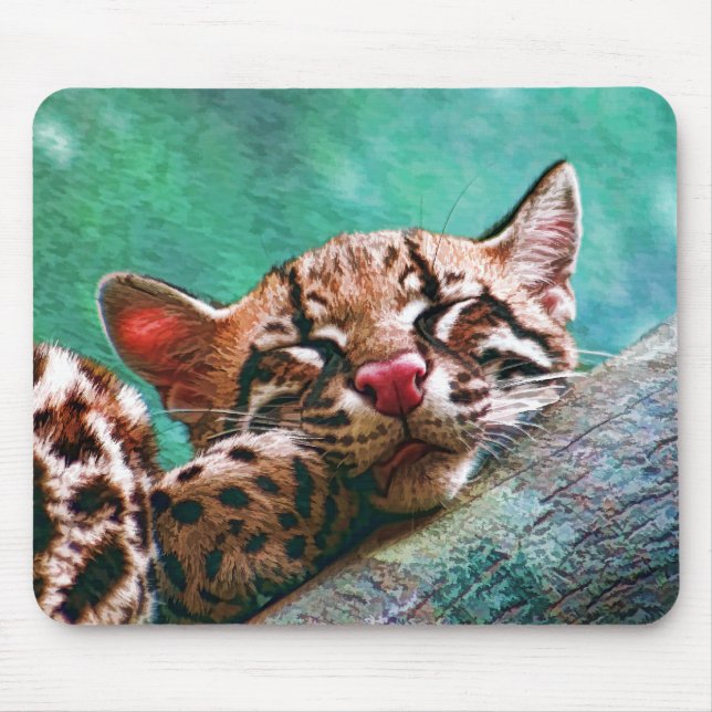 Niedliches Schlafbaby Ocelot Kitten Mousepad (Vorne)