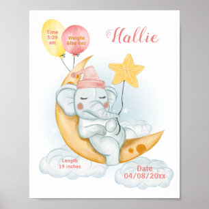 Niedliches Schlafen Baby Elephant Geburtsstaates Poster