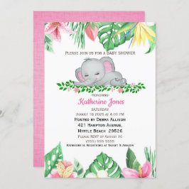 Niedliches Schlafen Baby Elephant Tropical Blume Einladung