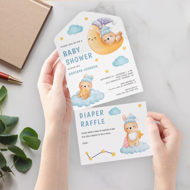 Niedliches Schlafen Bunny Crescent Moon Babydusche All In One Einladung (Von Creator hochgeladen)