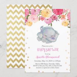 Niedliches Schlafen Elephant Pink Floral Baby Dusc Einladung