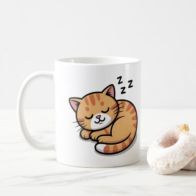 Niedliches Schlafen Orange Tabby Cat Tasse - Kaffe (Mit Donut)