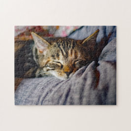 Niedliches Schlafen Tabby Cat Foto Puzzle