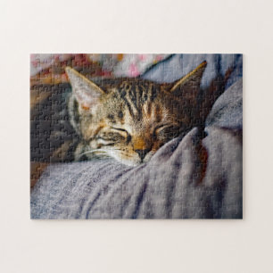 Niedliches Schlafen Tabby Cat Foto Puzzle