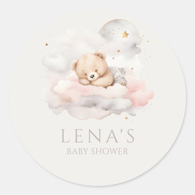 Niedliches Schlafen Teddy Bear Babydusche Runder Aufkleber (Vorderseite)