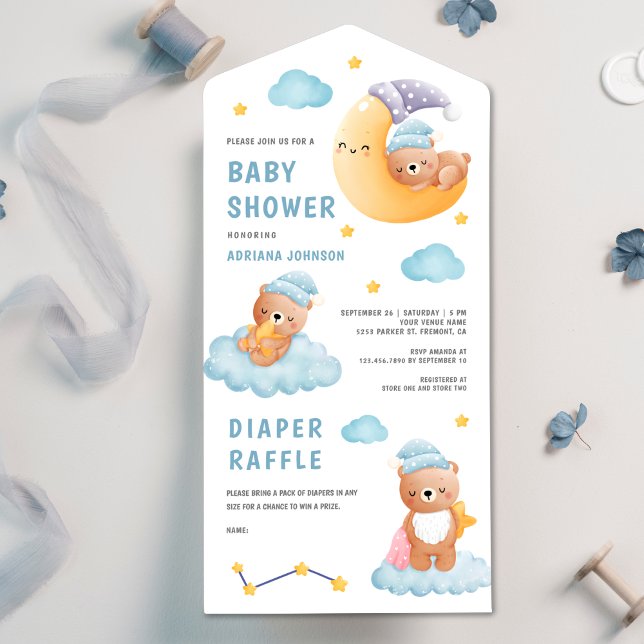 Niedliches Schlafen Teddy Bear Crescent Moon Babyd All In One Einladung (Von Creator hochgeladen)