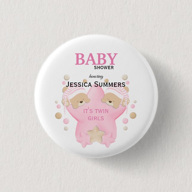 Niedliches Schlafen Teddy Bear Twin Baby Girls Dus Button (Vorderseite)