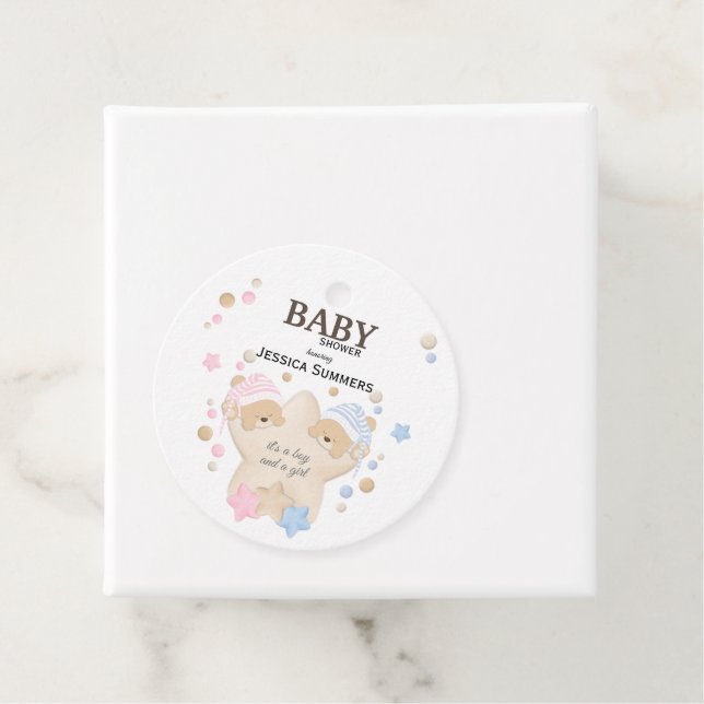 Niedliches Schlafen Teddy Bear Twins Baby Dusche G Geschenkanhänger (Beispiel)