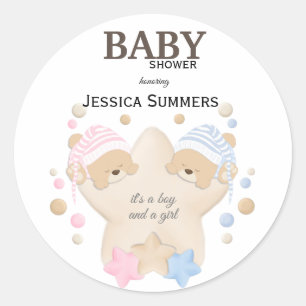 Niedliches Schlafen Teddy Bear Twins Baby Shower C Runder Aufkleber