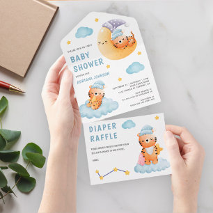 Niedliches Schlafen Tiger Crescent Moon Babydusche All In One Einladung