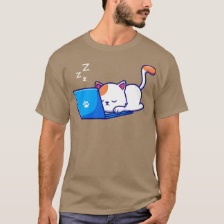 Niedliches Schlafen und Arbeiten auf Laptop T-Shirt