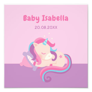 Niedliches Schlafen Unicorn Baby Girl Kinderzimmer Fotodruck