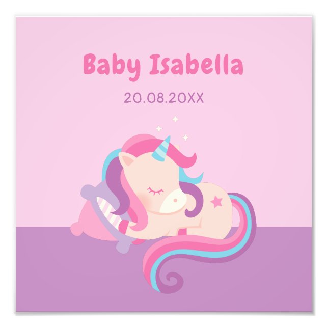 Niedliches Schlafen Unicorn Baby Girl Kinderzimmer Fotodruck (Vorne)