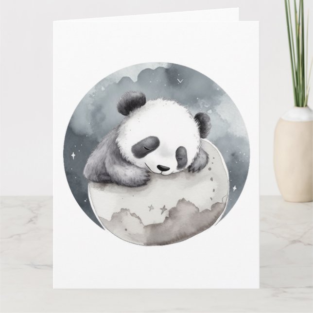 Niedliches Schlafen Watercolor Baby Panda Karte (Vorderseite)