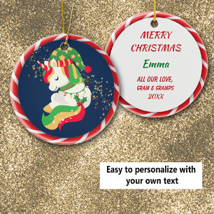 Niedliches Schlafen Weihnachten Einhorn mit Goldst Keramik Ornament