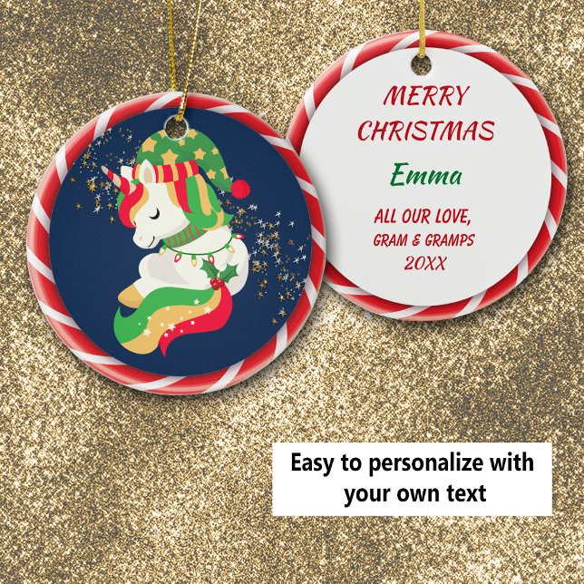 Niedliches Schlafen Weihnachten Einhorn mit Goldst Keramik Ornament (Von Creator hochgeladen)