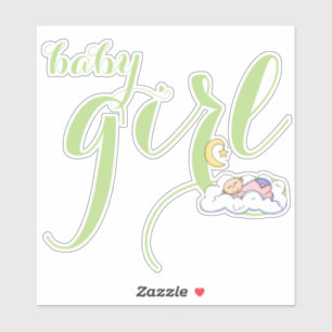 Niedliches schlafendes Mädchen grün Typografie Kin Aufkleber