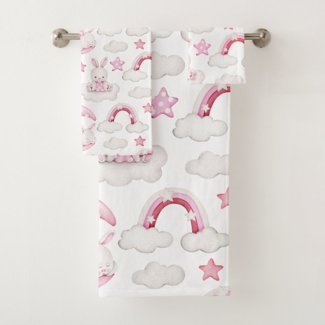 Niedliches Schlafkaninchen Bunny auf Cloud Bedtime Badhandtuch Set (Insitu)