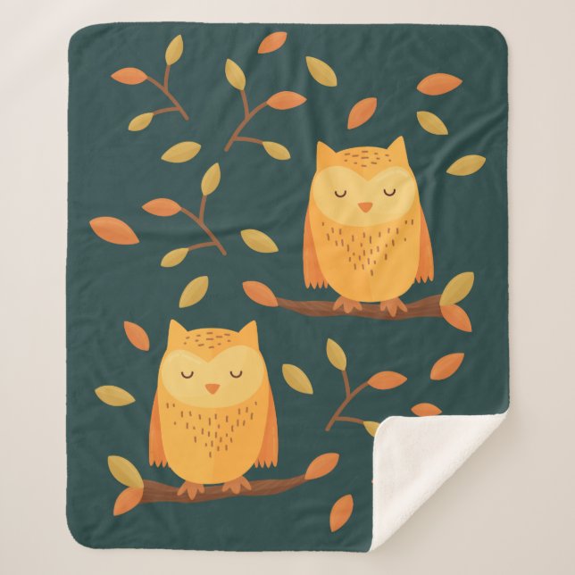 Niedliches Schlafowl Herbstmuster 🦉 Sherpadecke (Vorderseite)