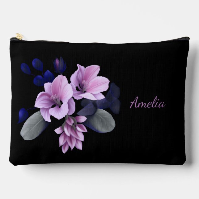 Niedliches, schlichtes Schwarz mit Blume Zubehörtasche (Vorderseite)