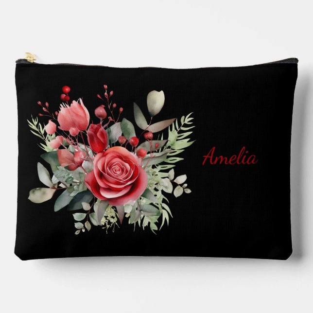 Niedliches, schlichtes Schwarz mit Blume Zubehörtasche (Vorderseite)