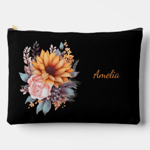 Niedliches, schlichtes Schwarz mit Blume Zubehörtasche