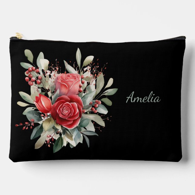 Niedliches, schlichtes Schwarz mit Blume Zubehörtasche (Vorderseite)