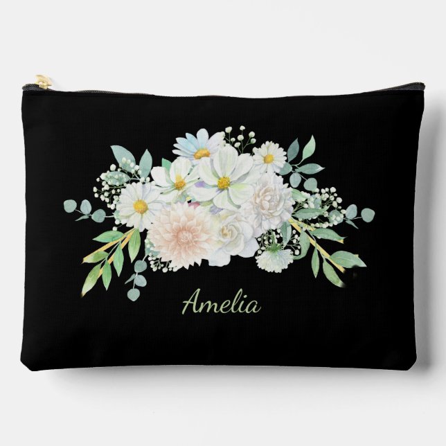 Niedliches, schlichtes Schwarz mit Blume Zubehörtasche (Vorderseite)