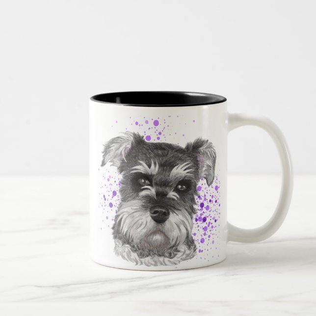 Niedliches Schnauzer-Hundezeichnen Zweifarbige Tasse (Rechts)