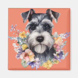 Niedliches Schnauzer-Portrait mit Blume Magnet