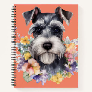 Niedliches Schnauzer-Portrait mit Blume Notizbuch