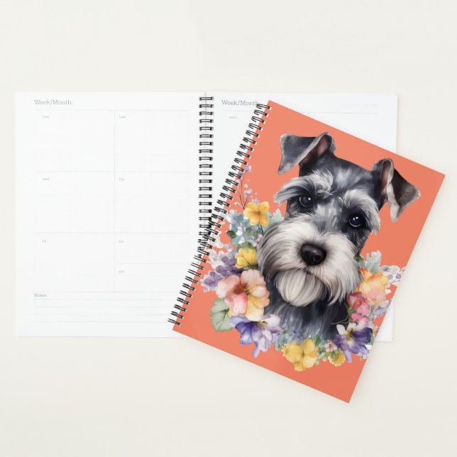Niedliches Schnauzer-Portrait mit Blume Planer (Anzeige)