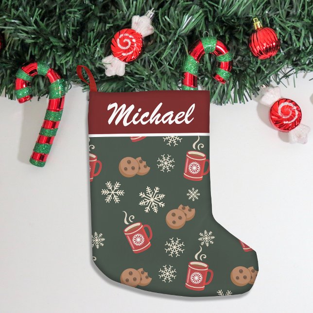 Niedliches Schneeflocken-Cookie & Kakao-Grünes Mus Kleiner Weihnachtsstrumpf (Add festive charm to your home with our stylish Christmas stockings, perfect for gifts & cozy decor!)