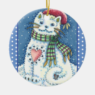 NIEDLICHES SCHNEEKOCHT, KATZE UND MAUSSCHNEE KERAMIK ORNAMENT