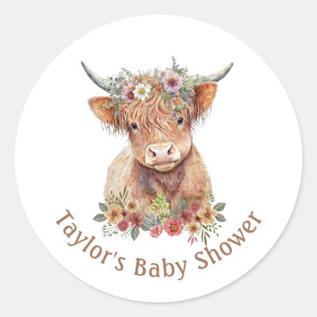 Niedliches schottisches Hochland Kuh Aquarell Pink Runder Aufkleber (Vorderseite)