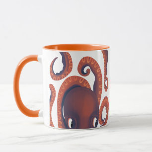 Niedliches schüchternes Orange Peeking Octopus Sea Tasse