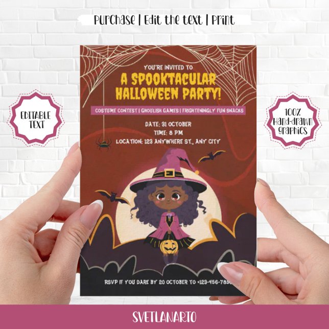 Niedliches schwarz-afrikanisches Halloween-Hexenmä Einladung (Cute Little Black African American Witch Halloween Invitation)